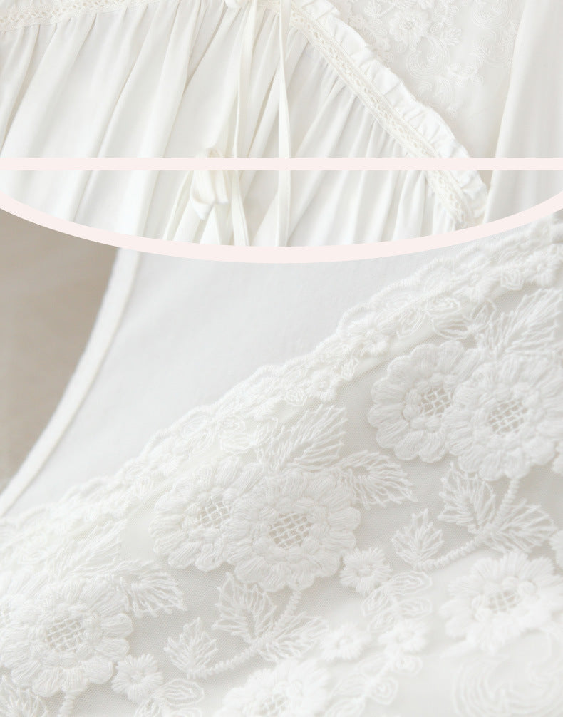 Women's long-sleeved nightdress spring cotton court style French lace princess temperament long pajamas can be worn outside home wear autumn and winter