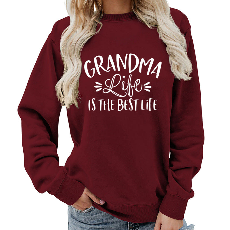grandma Printed Round Neck Women's Top Sweatshirt Foreign Trade Supply Autumn and Winter Coat Casual Loose European Size