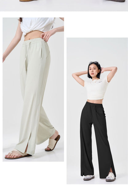Summer Sunscreen Cool Ice Silk Wide Leg Pants Women's Lightweight Breathable Lazy Style Casual All-match Loose Slimming Straight Leg Pants