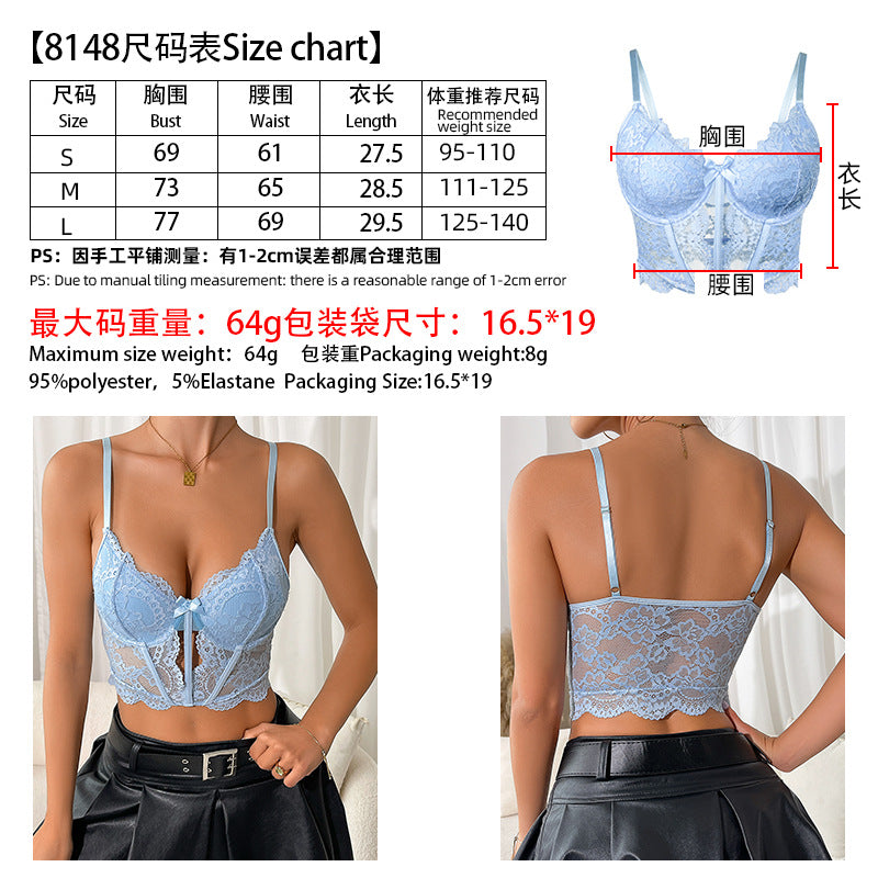 Amazon Sexy Hollow-Out Bra European and American Style Lace See-Through New Hot Girl Camisole Top Summer Top for Women