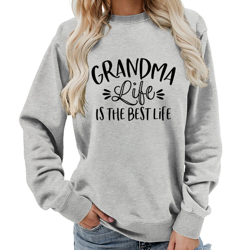 grandma Printed Round Neck Women's Top Sweatshirt Foreign Trade Supply Autumn and Winter Coat Casual Loose European Size