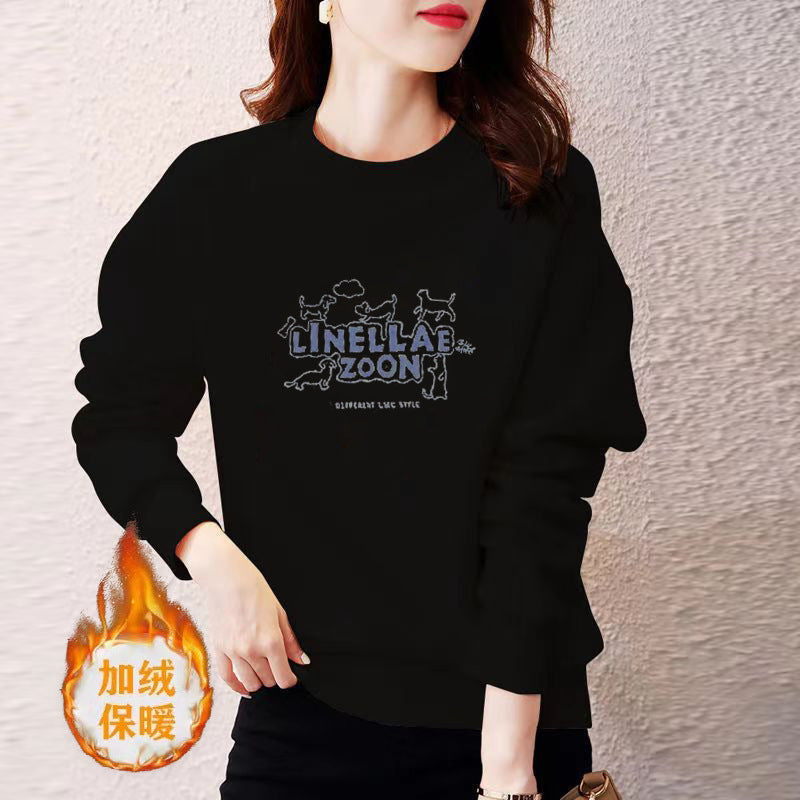 Heavy-weight Crewneck Sweatshirt Women's Autumn and Winter New Casual Women's Long Sleeve Upper Slight Fat Slimming plus size Belly Covering Hooded Jacket