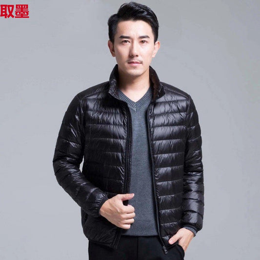 Foreign Trade Cotton-padded Clothes New Light and Thin Feather Rong Cotton Hooded Men's Short Youth plus size Winter Clothes with Vertical Collar Cotton-padded Coat Trendy