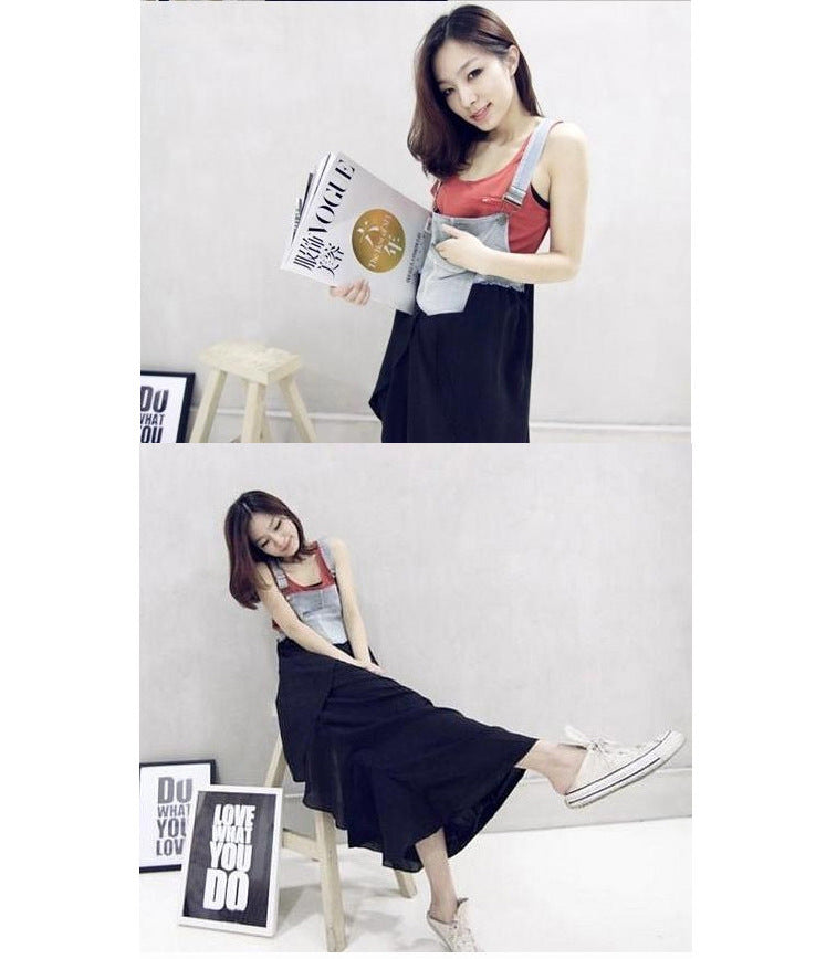 2024 Summer New Korean Style plus size Loose Fashionable Casual Denim Stitching Chiffon Strap Denim dress Women