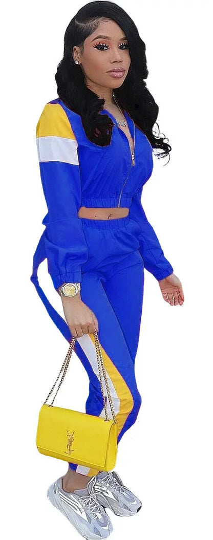 2024 Women's Fashion Color Collision Casual Suit, Splicing Sports Two-piece Set