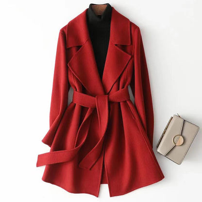 2024 Autumn and Winter New Woolen Coat Women's Slim-fit Slimming Korean Style Mid-length Woolen Coat Trendy