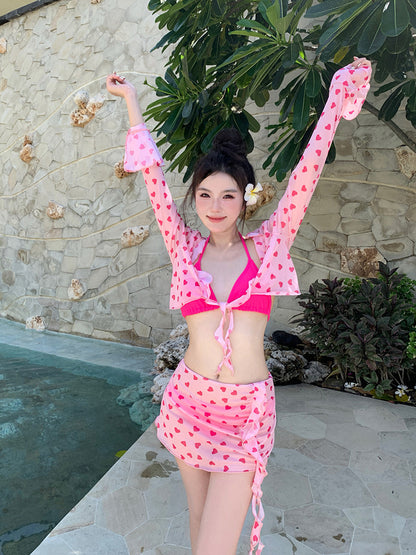 2024 New Summer Pink Girl Four-piece Hot Girl Swimsuit Women's Split Strap Hot Spring Vacation Bikini Pure Desire