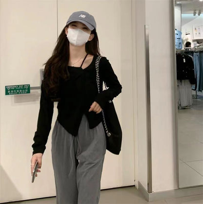 American Style Design Irregular Long-sleeved T-shirt Women's 2024 Spring and Autumn New Slim-fit Slimming Temperament Base Top