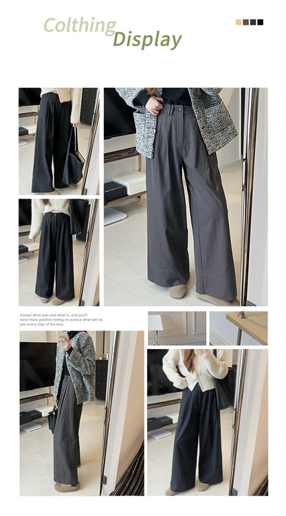 Sanding Thickened Flangable Wide Leg Pants Women's Autumn and Winter Washed Cotton Casual Pants Loose Lazy Slimming Wide Leg Pants