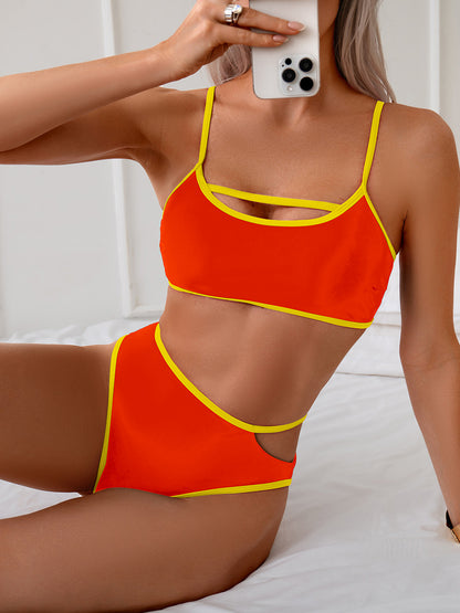 2025 bikini Europe and the United States cross-border new swimsuit women sexy backless color split swimsuit bikini wholesale