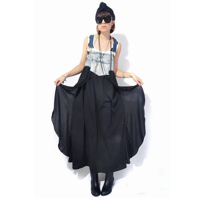 2024 Summer New Korean Style plus size Loose Fashionable Casual Denim Stitching Chiffon Strap Denim dress Women