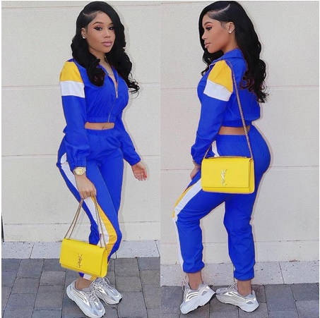 2024 Women's Fashion Color Collision Casual Suit, Splicing Sports Two-piece Set