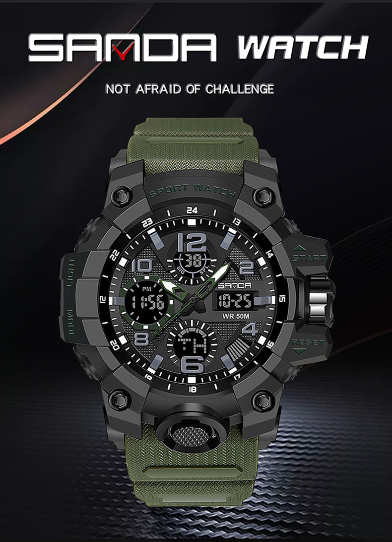 Sanda Hot-Selling Watch Korean Version Student Party Multi-Functional Waterproof Alarm Clock Electronic Watch Cool Dual Display Luminous Sports Watch