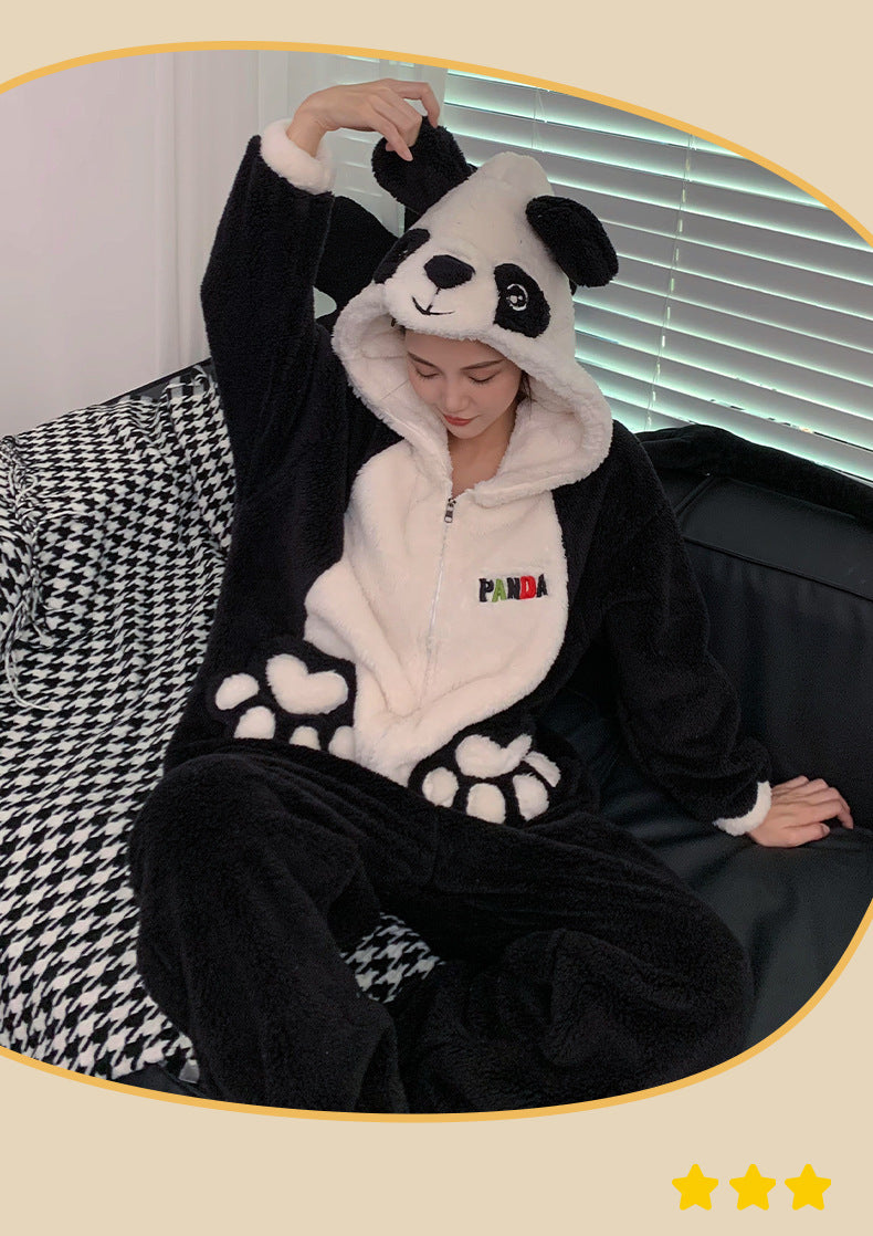 Kigurumi Adults Winter Sleepwear Women Men Pajamas Animal Onesie Thicken Couples Pijamas Cartoon Night Wears For Women Homewear