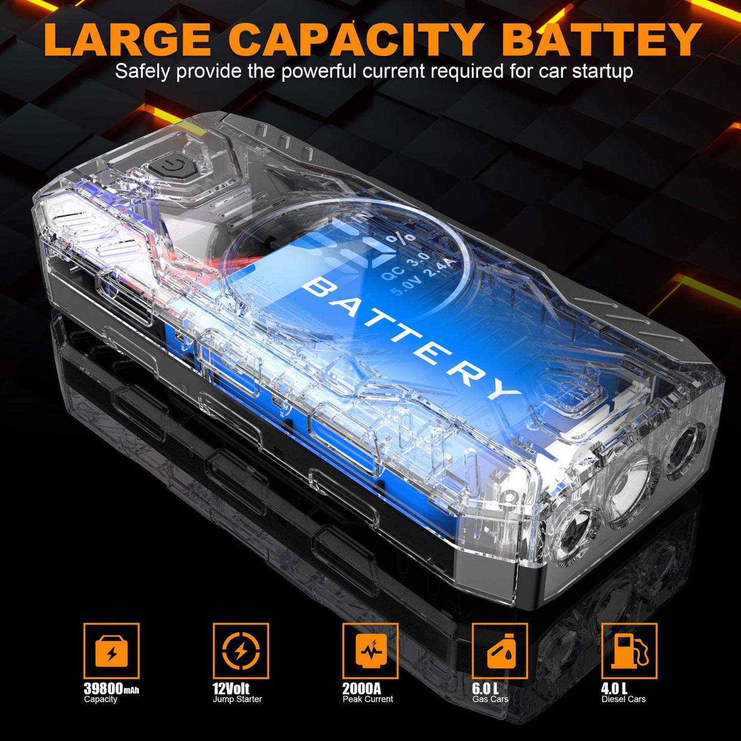Auto Battery Emerge Car Battery Starter 39800mAh Portable Car Jump Starter Starting Device Petrol Diesel Car Emergency Booster