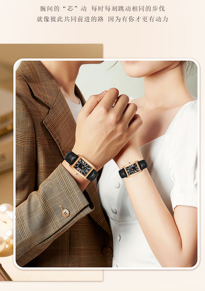 Sanda Live Hot Couple Watch Vintage Square Quartz Watch Waterproof Roman Scale Men's and Women's Watches