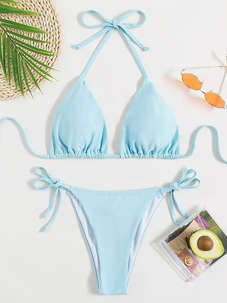 European and American Solid Color Split Swimsuit Women's Sexy Bikini Cross-border Hot Tight Gather Deep V High-end Swimsuit Women