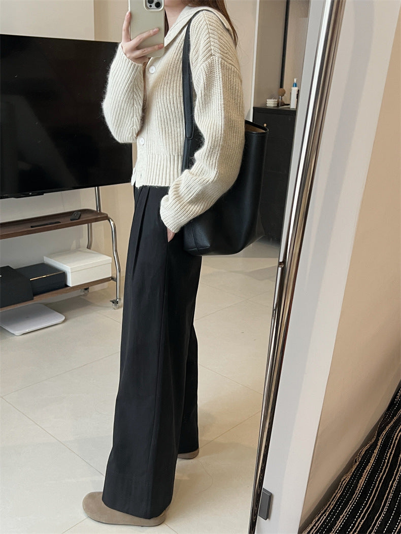 Sanding Thickened Flangable Wide Leg Pants Women's Autumn and Winter Washed Cotton Casual Pants Loose Lazy Slimming Wide Leg Pants