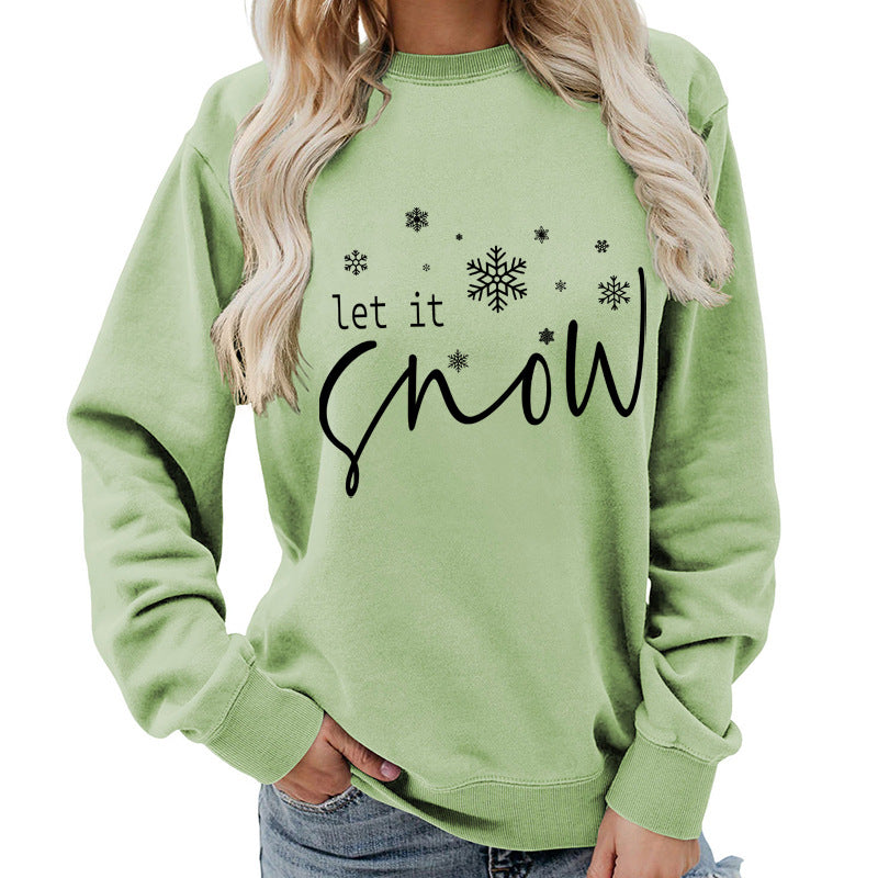 Let it snow snowflake print round neck women's top sweater foreign trade supply autumn and winter coat casual loose