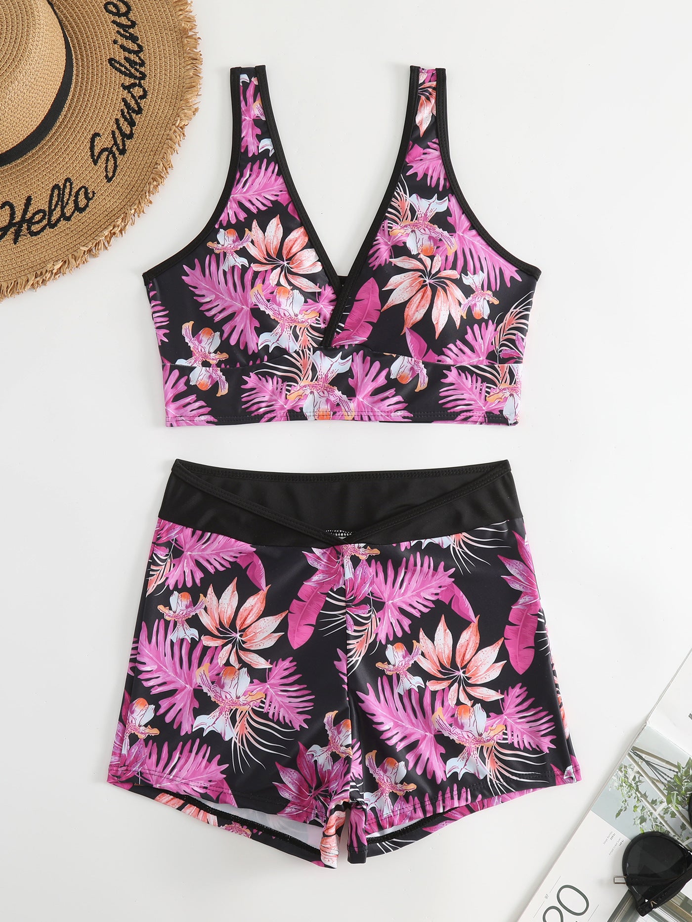 2024 New Cross-border Foreign Trade European and American Bikini Swimsuit Women's Split Two-piece Soft Cup High Waist Printed Swimsuit