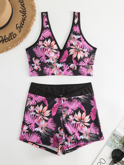 2024 New Cross-border Foreign Trade European and American Bikini Swimsuit Women's Split Two-piece Soft Cup High Waist Printed Swimsuit