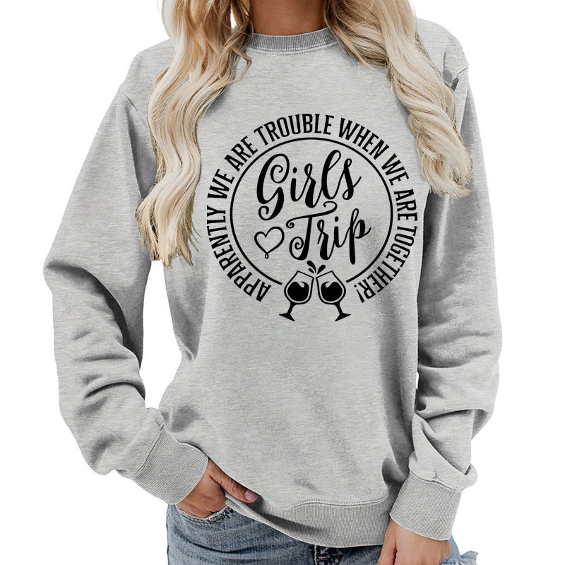 Foreign Trade Source Girls Trip Printed Round Neck Women's Top Sweatshirt Autumn and Winter Coat Casual Loose European Size