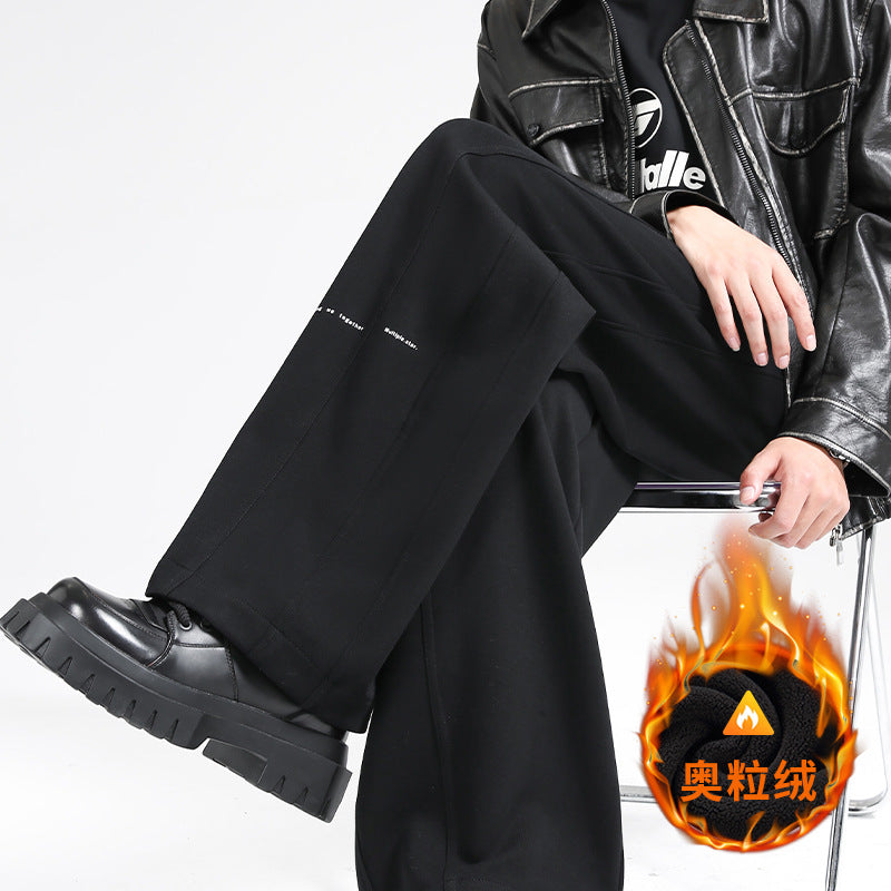 Fall/Winter Machete Pants Men's New Fashionable Brand Loose Wide-leg Sports Pants Sweatshirt Pants Dipper Straight Pants fleece-lined Casual Pants