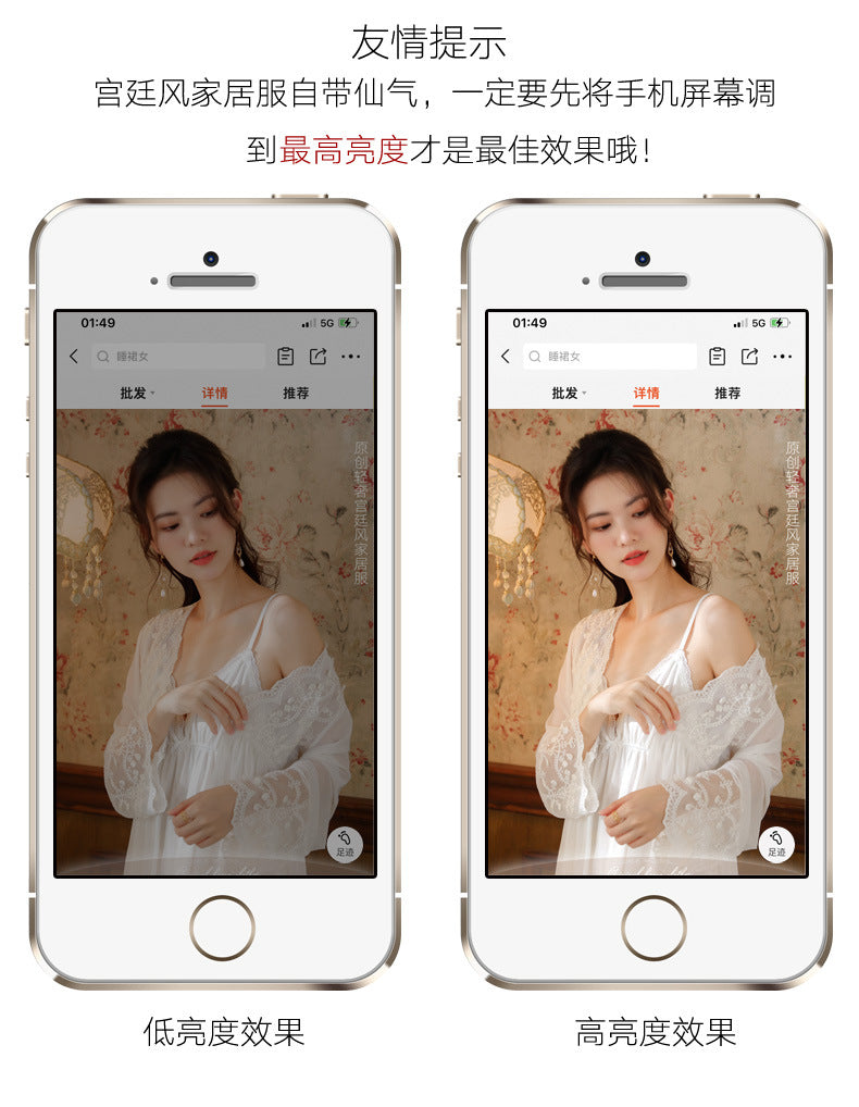 Women's long-sleeved nightdress spring cotton court style French lace princess temperament long pajamas can be worn outside home wear autumn and winter