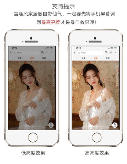 Women's long-sleeved nightdress spring cotton court style French lace princess temperament long pajamas can be worn outside home wear autumn and winter