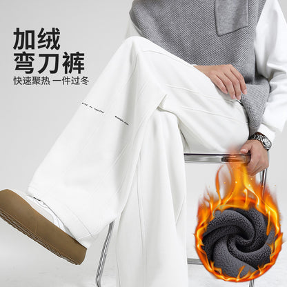 Fall/Winter Machete Pants Men's New Fashionable Brand Loose Wide-leg Sports Pants Sweatshirt Pants Dipper Straight Pants fleece-lined Casual Pants