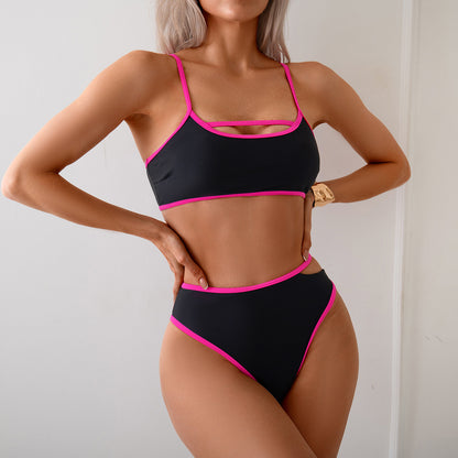 2025 bikini Europe and the United States cross-border new swimsuit women sexy backless color split swimsuit bikini wholesale
