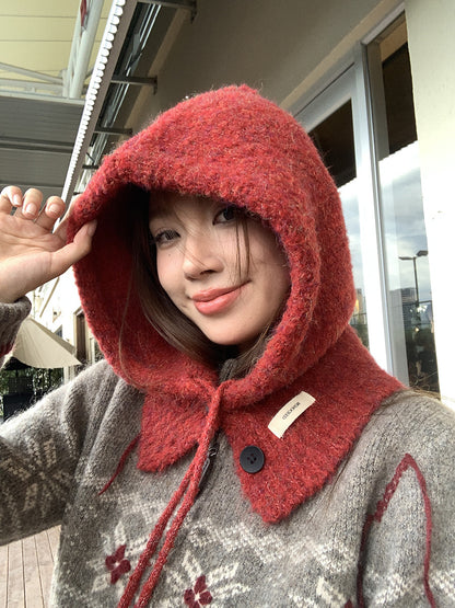 Balaclava Hat New Women's Winter Face-Show Small Ear Protection Neck Integrated Warm Knitted Roll Wool Hat