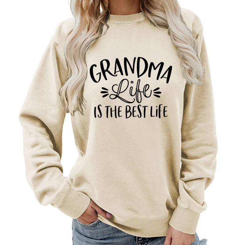 grandma Printed Round Neck Women's Top Sweatshirt Foreign Trade Supply Autumn and Winter Coat Casual Loose European Size