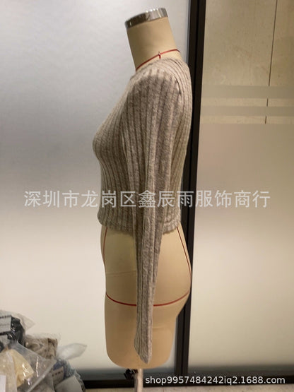 In-Stock New Model Factory Direct Sale 2025 Autumn and Winter European and American Women's Clothing Tight-Fitting Ribbed Long-Sleeve Casual Knit Set