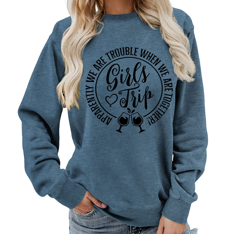 Foreign Trade Source Girls Trip Printed Round Neck Women's Top Sweatshirt Autumn and Winter Coat Casual Loose European Size