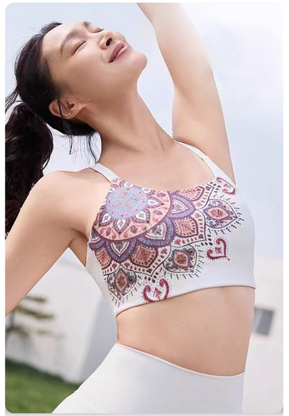 European and American Foreign Trade Cross-border Fashion Flower Beauty Vest Yoga Clothing suit Sports Underwear Bra Fitness Pants Bra Gather