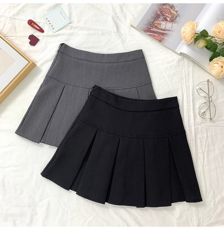 Grey Pleated Skirt Women's Spring and Autumn High Waist Skirt Design Sense Slimming All-match Anti-glare A- line Skirt 2024 New Style