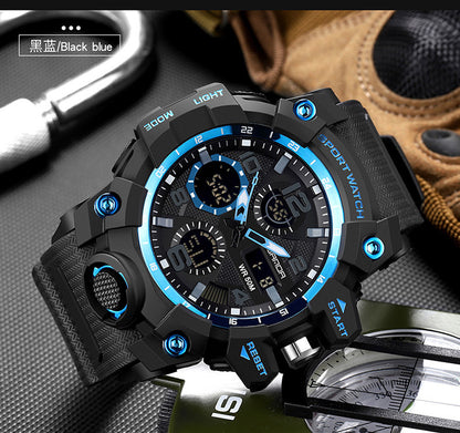 Sanda Hot-Selling Watch Korean Version Student Party Multi-Functional Waterproof Alarm Clock Electronic Watch Cool Dual Display Luminous Sports Watch