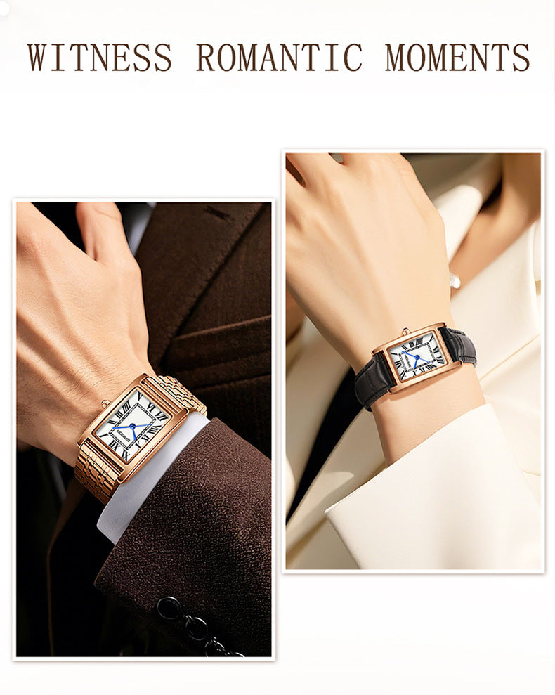 Sanda Live Hot Couple Watch Vintage Square Quartz Watch Waterproof Roman Scale Men's and Women's Watches
