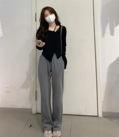American Style Design Irregular Long-sleeved T-shirt Women's 2024 Spring and Autumn New Slim-fit Slimming Temperament Base Top