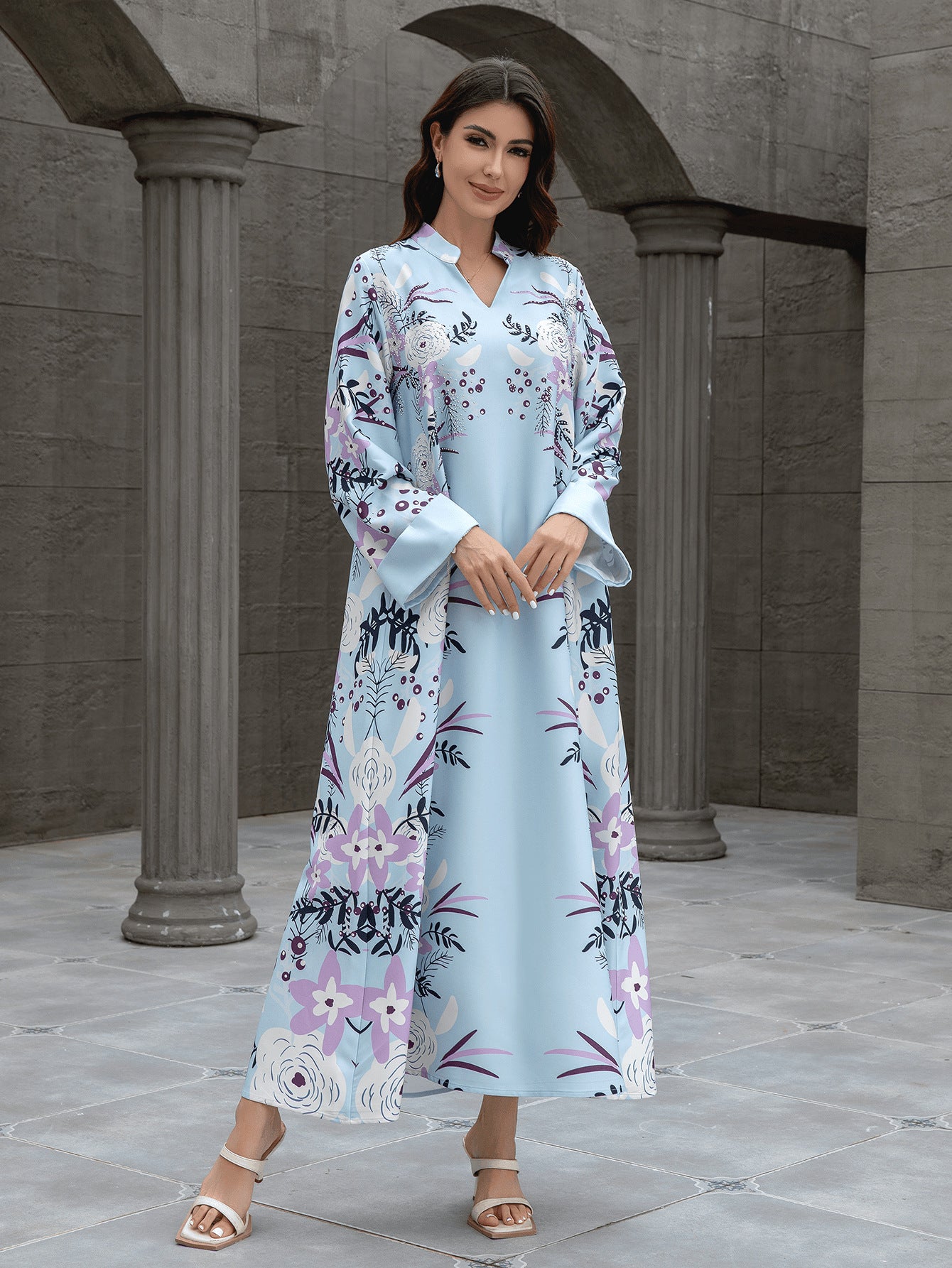 Sw0829 Cross-Border Women's Printed Robe European and American Amazon Foreign Trade Jalabiya Dress