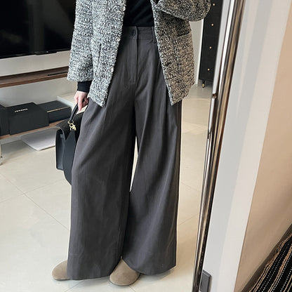 Sanding Thickened Flangable Wide Leg Pants Women's Autumn and Winter Washed Cotton Casual Pants Loose Lazy Slimming Wide Leg Pants
