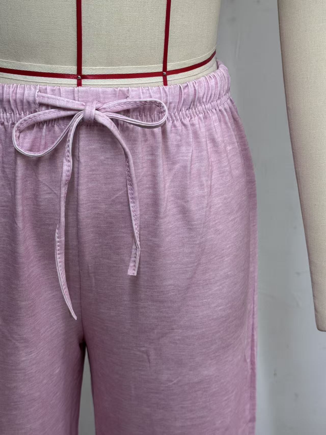 In-Stock European and American Cross-Border Amazon Independent Site Women's Solid Color Drawstring Waist Soft Knit Loose Casual Pants