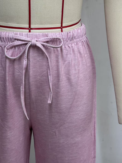 In-Stock European and American Cross-Border Amazon Independent Site Women's Solid Color Drawstring Waist Soft Knit Loose Casual Pants