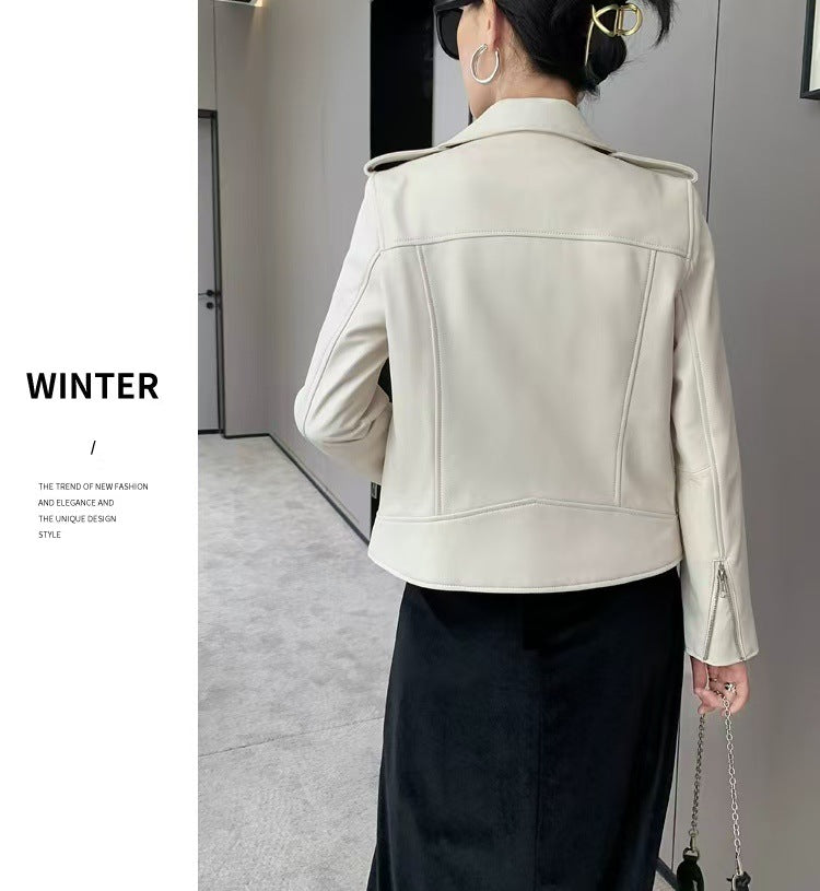 2025 Spring and Autumn New Korean Style Short Women's Pu Women's Large Size Leather Jacket Slim Motorcycle Jacket Small Leather Jacket