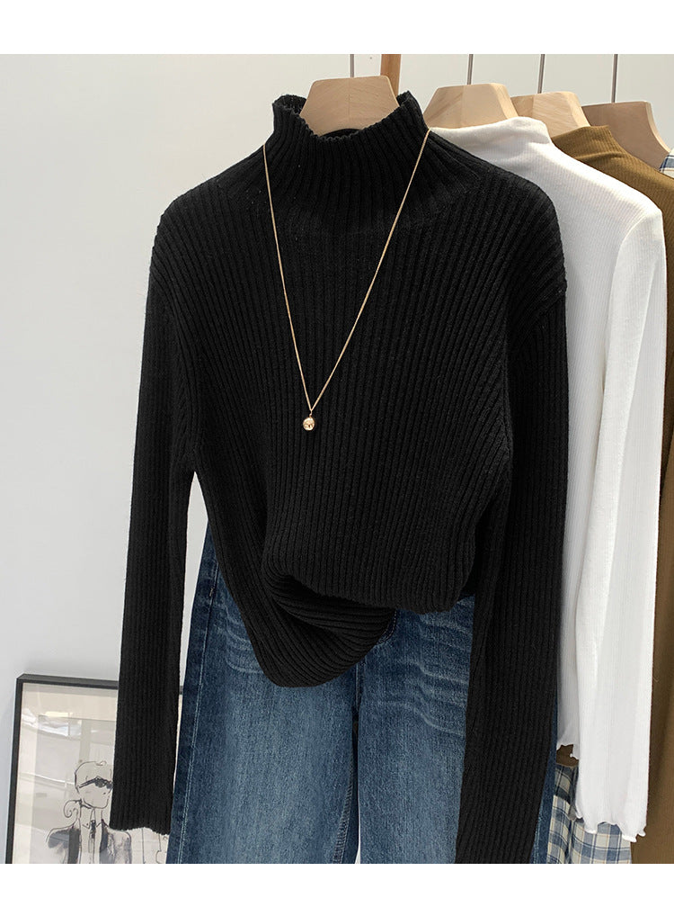 2024 Half-high Collar Western-style High-end Knitted Base Shirt Women's Autumn and Winter Unique and Beautiful Inner Slim-fit Small Top