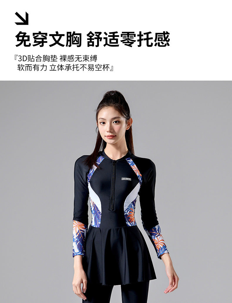 2025 New Japanese and Korean Sunscreen Long-sleeved Trousers Split Two-piece Surfer Suit plus size Dress Swimwear Women