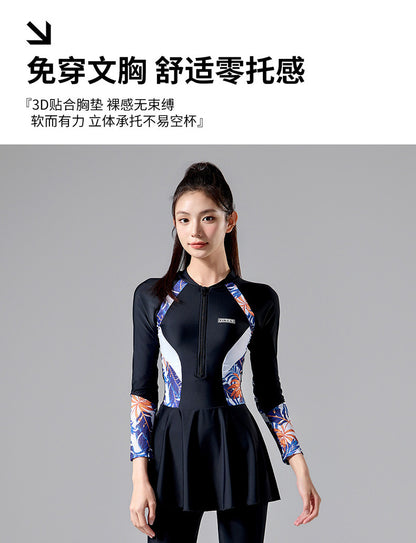 2025 New Japanese and Korean Sunscreen Long-sleeved Trousers Split Two-piece Surfer Suit plus size Dress Swimwear Women