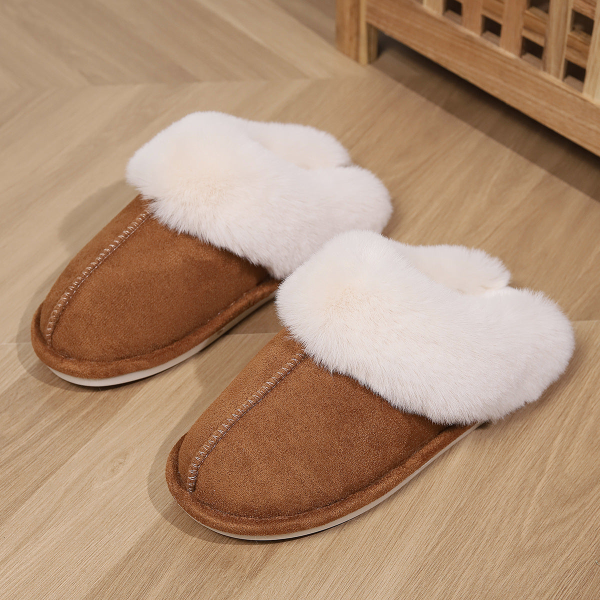 Shevalues Fashion Fur Slippers Women Fluffy Winter House Shoes Memory Foam Fuzzy Slippers Short Plush Slipper Indoor And Outdoor