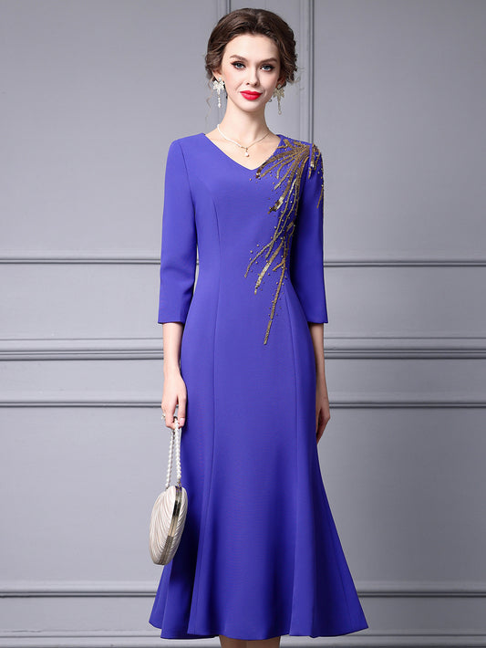 Zhili 2026 New Model Dress, High-End for Important Occasions, Rhinestone V-Neck Long Slim-Fit Light Gown, Mermaid Dress